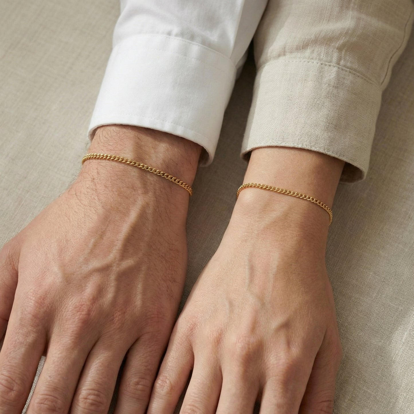 SET PAREJA GOLD PULSERA CUBANA CONTINUA DE 20 CM