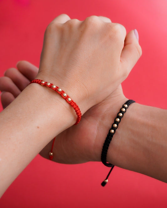 SET UNION INFINITA ICONO 4MM MACRAME NEGRO Y ROJO